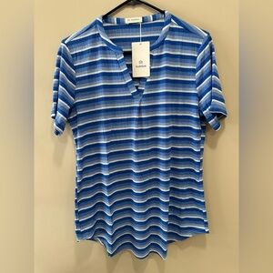 Bulotus Women's Top V Neck Short Sleeve Size Large Blue